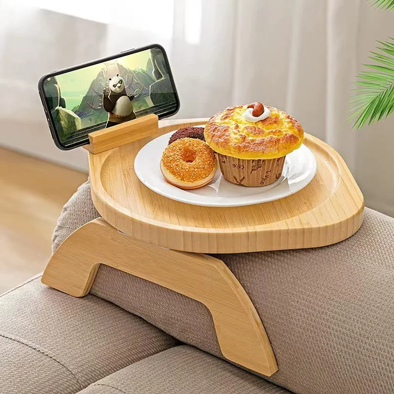 Geling hot selling 360 rotating foldable sofa arm tray bamboo couch storage tray table