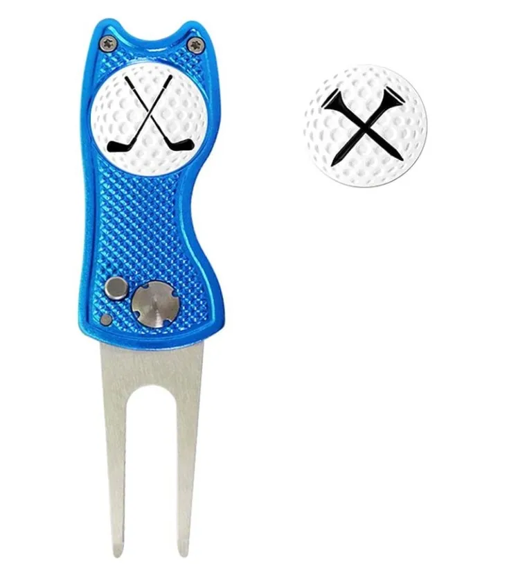 Factory Custom Logo Ball Marker Retractable Switch Blade Golf Divot Tool Bottle Opener Golf Divot Repair