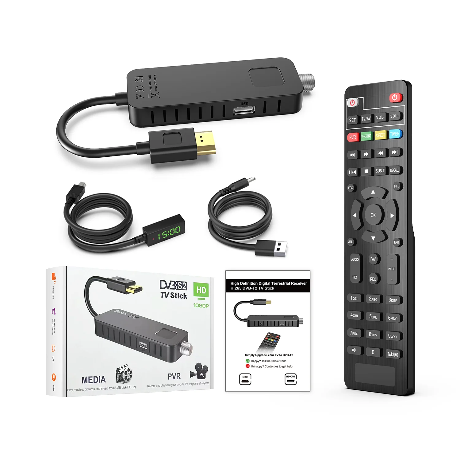 Factory price digital Decoder USB WiFi Full HD 1080P H265 DVB T2 TV Stick Terrestrial TV Receiver Tuner Set Top Box