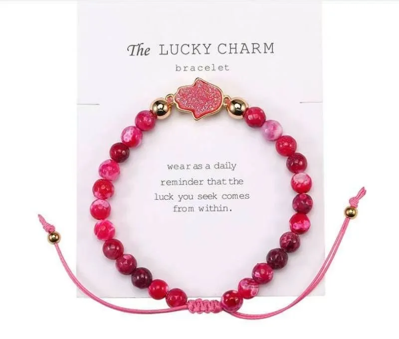 Natural Stone Agate Bead Bracelet Friendship Jewelry Handmade Fatima Hamsa Hand Beaded Braided Bracelets Fashion Jewelry