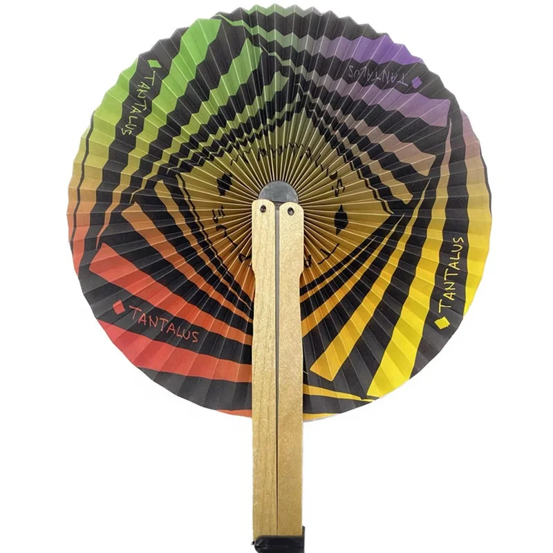 Chinese folk style bamboo craft advertising round paddle fan paper fan