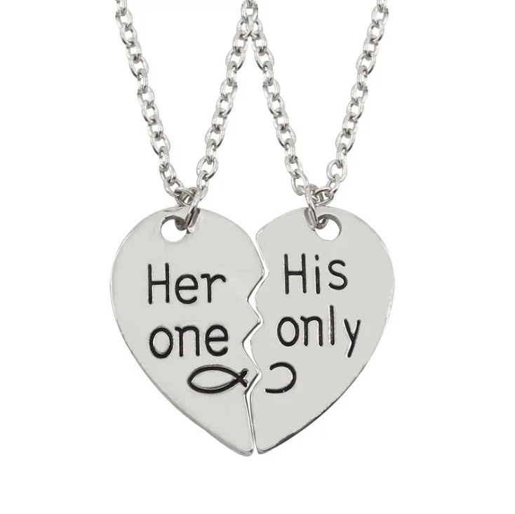 Wholesale 2 Pcs/pair Couple Lover Nice Gift Heart Shape Love Promise Pendant Necklace