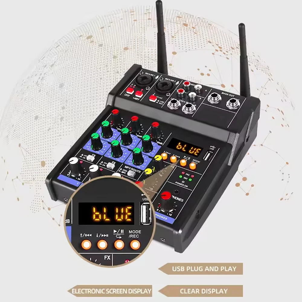 Voxfull G4-M2-2 Factory professional Audio Mixer, wireless microphone, power amplifier, sound interface console