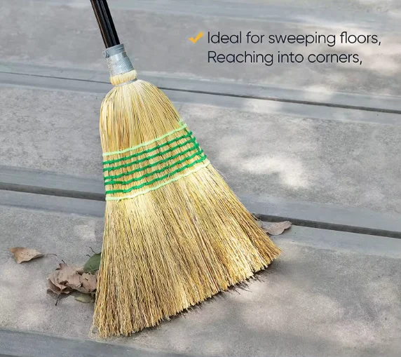 Eco Friendly Natural Corn Broom Long Handle Heavy Duty Indoor Outdoor Courtyard Garage Sweeping Broom