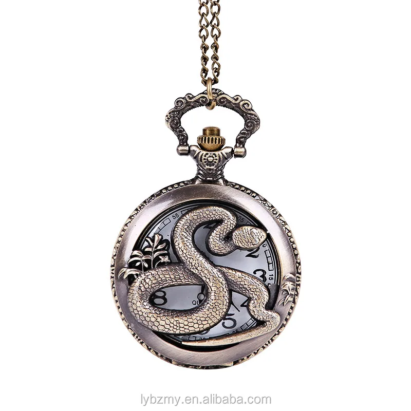 Quartz Bronze  Animal Vintage Clock Men Women Necklace Chain Pendant Fob Animal Pocket Watch