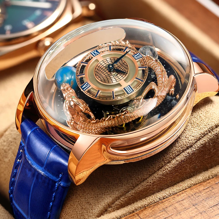 SANYIN Dragon Design Personality Automatic Movement Cow Leather Dragon Design Mechanical Japan Quartz Watches