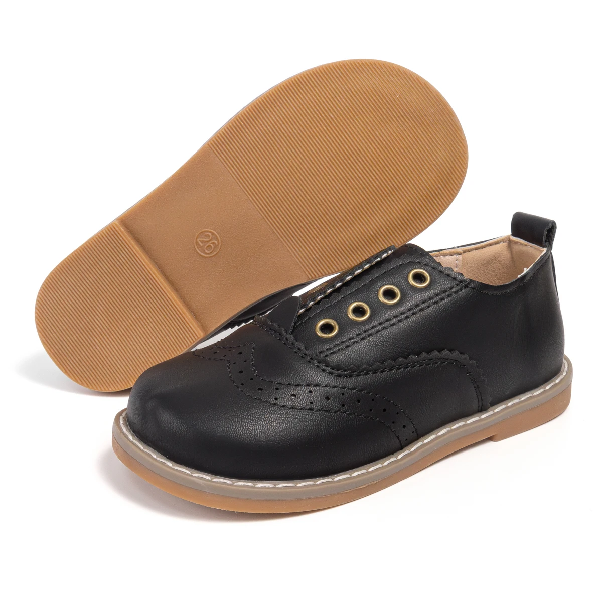 Vintage-Inspired Brogue Shoes For Kids Non-Slip Leatherette Oxford Shoes