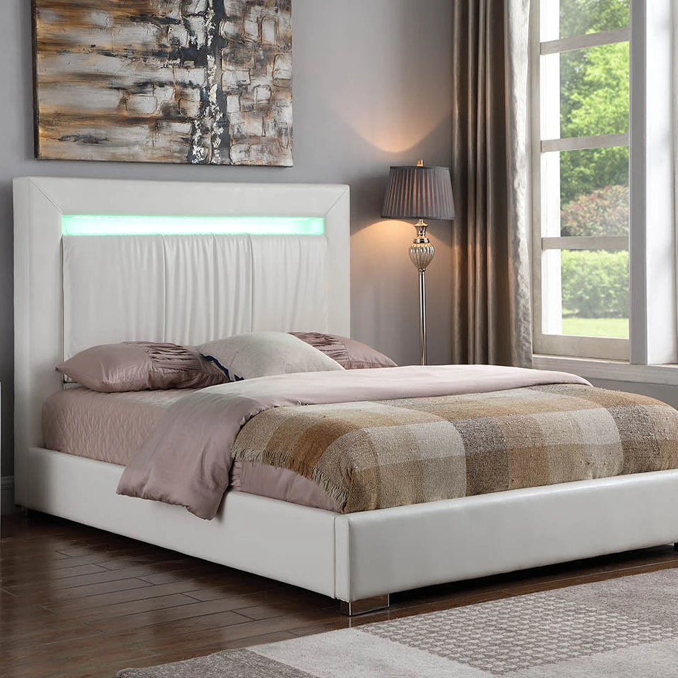 Widely Used Modern Frocks New Fashion white Upholstered Platform Bed With Led Light