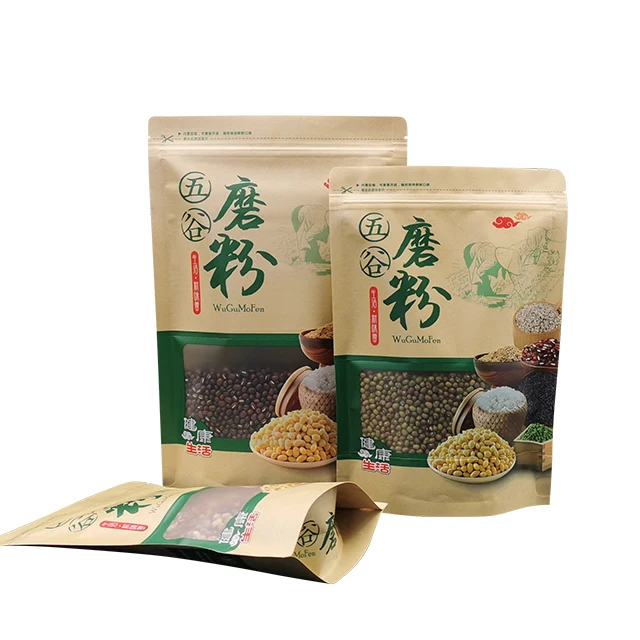 Custom Zip Lock Kraft Paper Stand-up Pouch Food Gravure Printed Grain Mill Cereal Packaging Custom Logo Lamination Surface