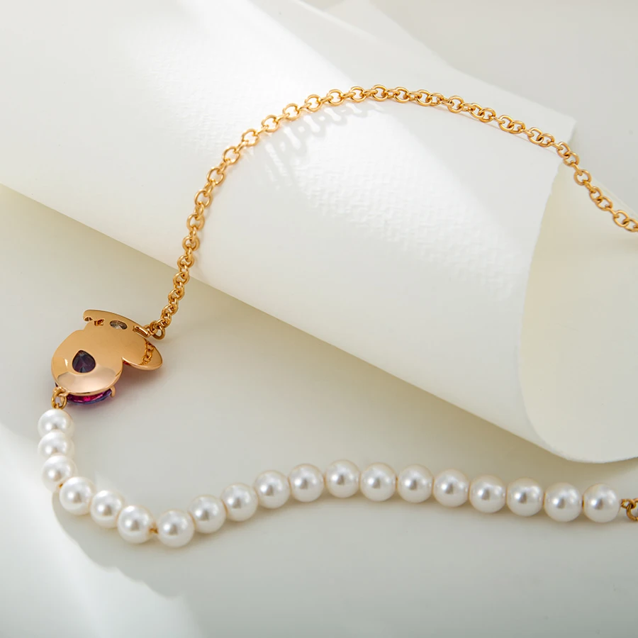 X000463460 Xuping jewelry pearl african custom ladies gold jewelry Spliced pearl chain heart pendant necklace