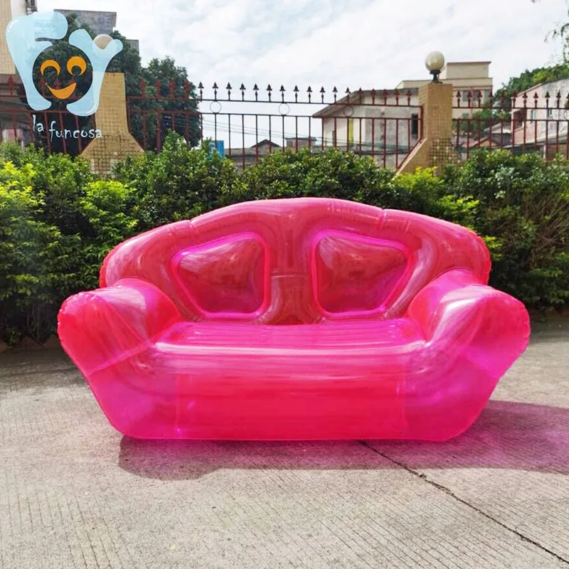 OEM Inflatable Clear Pink Double Person Sofa Blow UP Chairs Portable Camping Yard Couchs Inflatable Patio Furniture