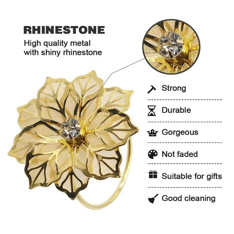 
Hot Sale Wholesale Crystal Diamante Gold Napkin Rings For Weddings 