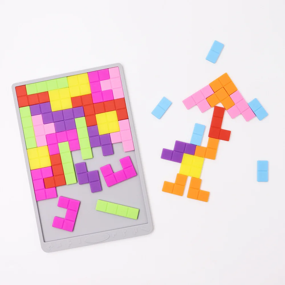 Silicone Puzzle Brain Teaser Toys Intellectual Color 3D Russian Building Blocks Tangram Puzzle Game