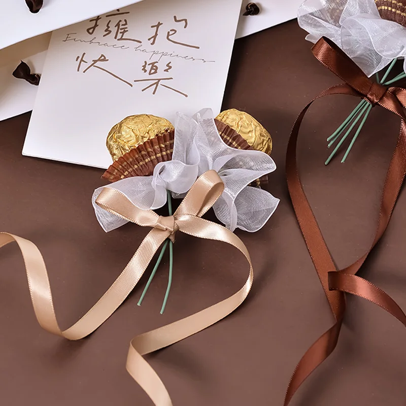 YAMA brown Custom design print name logo on satin ribbon for gift packing and decoration