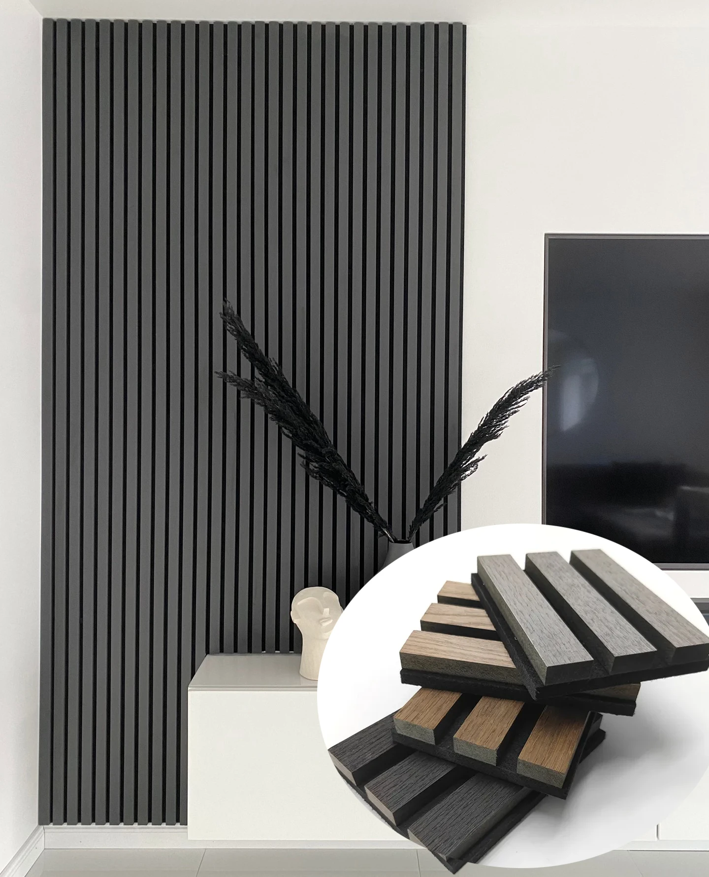 Soundproof  Panels Aku Panels Black Felt and  Veneer MDF Wood Slat Acoustic Panels for Wall and Ceiling