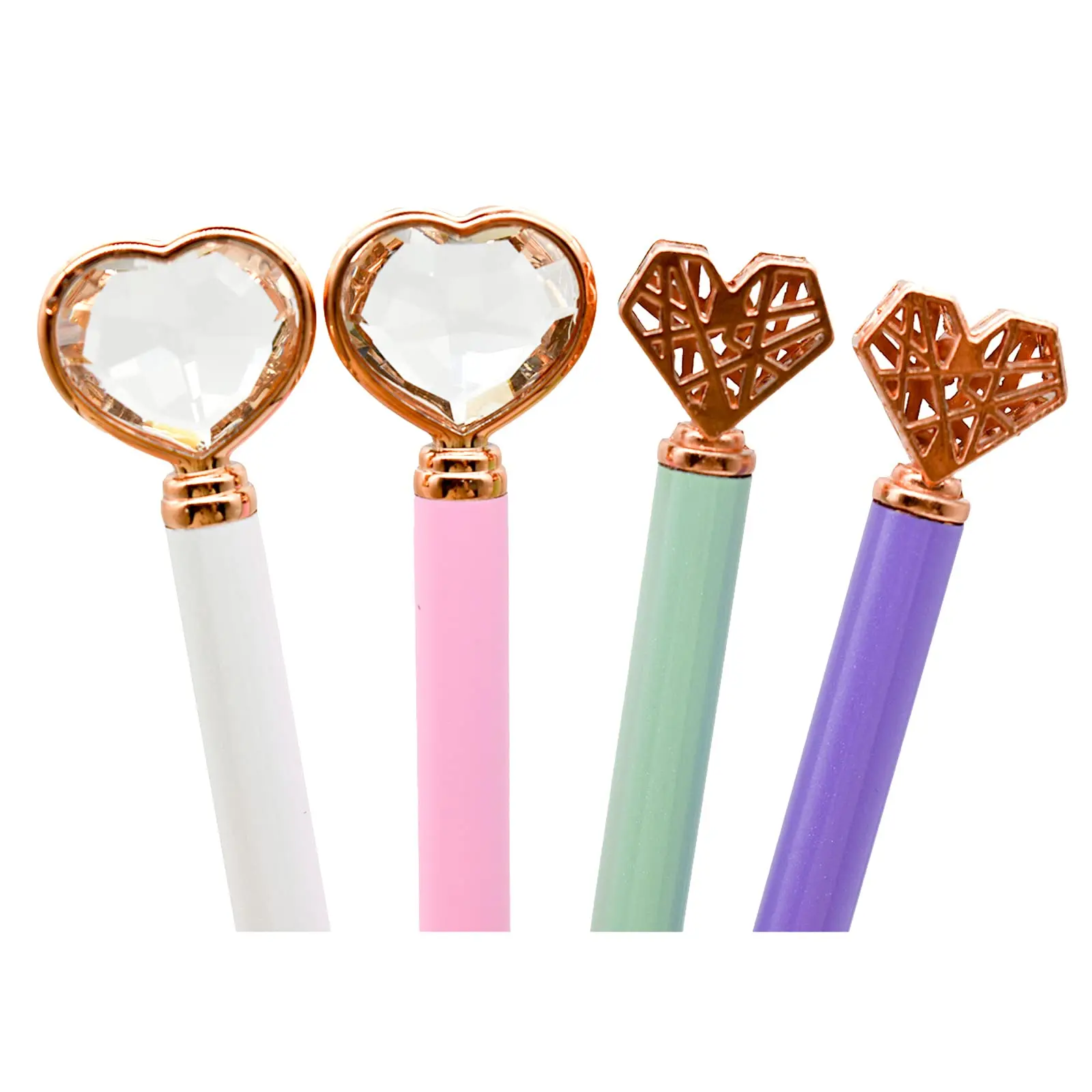 Fancy Heart 3D Crystal Rose Gold Twistable Promotions Black Ink Pen For School Office