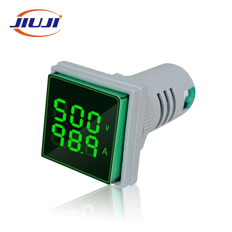 green Square V+A LED Display 22mm AC Meter Indicator 2 in 1 digital ammeter and voltmeter