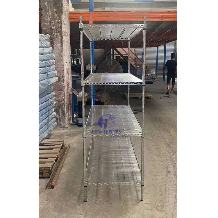 HEDA High Quality Customized Chrome Wire Shelf Chrome Wire Rack With Wheels