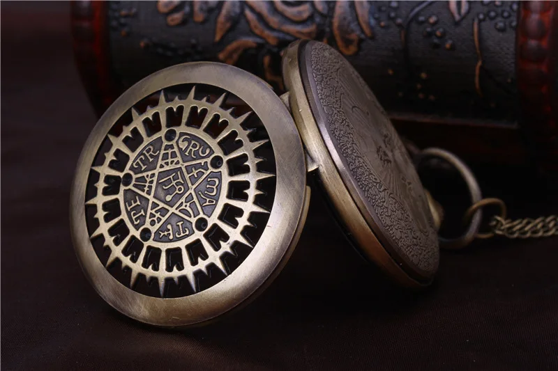 Large Hollow Pentagram Retro Pocket Watch Retro Hanging Bronze Pocket Watch Vintage Bronze Potter Necklace Pocket Watch