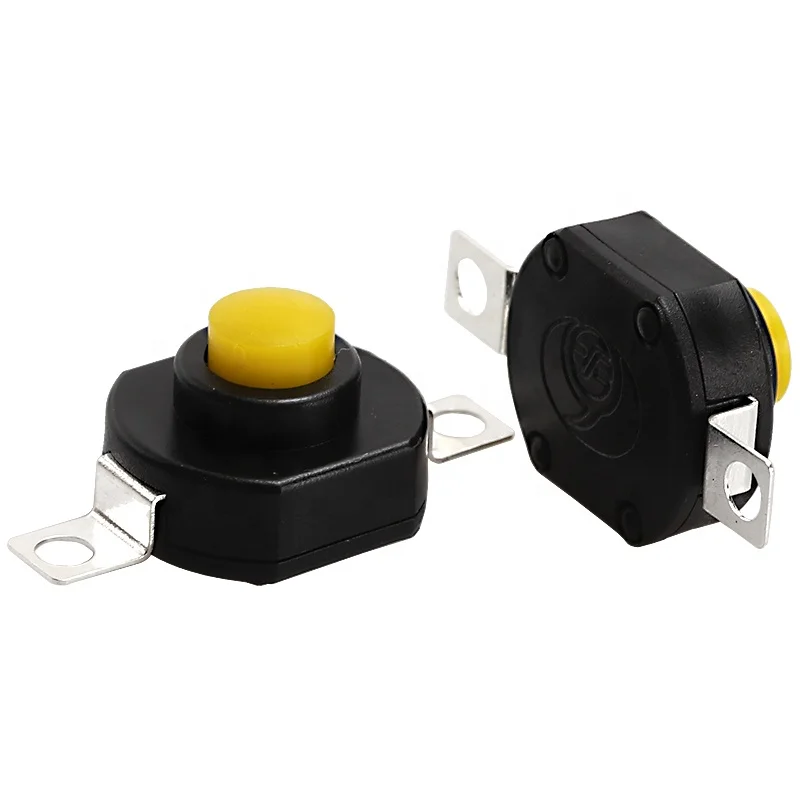 2Pin Horizontal Flashlight Button Switch 1412-KD Self Lock ON-OFF SPST Yellow Push button 1.5A 250V AC Length 14mm width 12mm