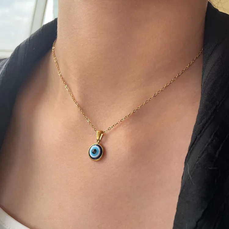 18k gold plated stainless steel tarnish free waterproof evil eye necklace earrings set jewelry for women