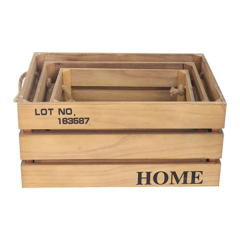 Handmade factory wholesale Wooden Basket For Storage Gift Boxes Nesting Storage Crates Set Of 3