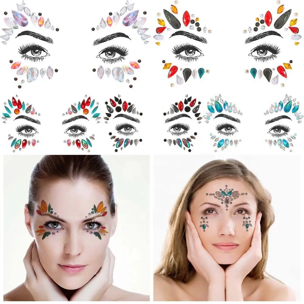 Wholesale Face Jewels Rave Gem Glitter Bling Tattoo Bindi Crystal Body Crystal Rhinestone Eye Stickers for Festival Party