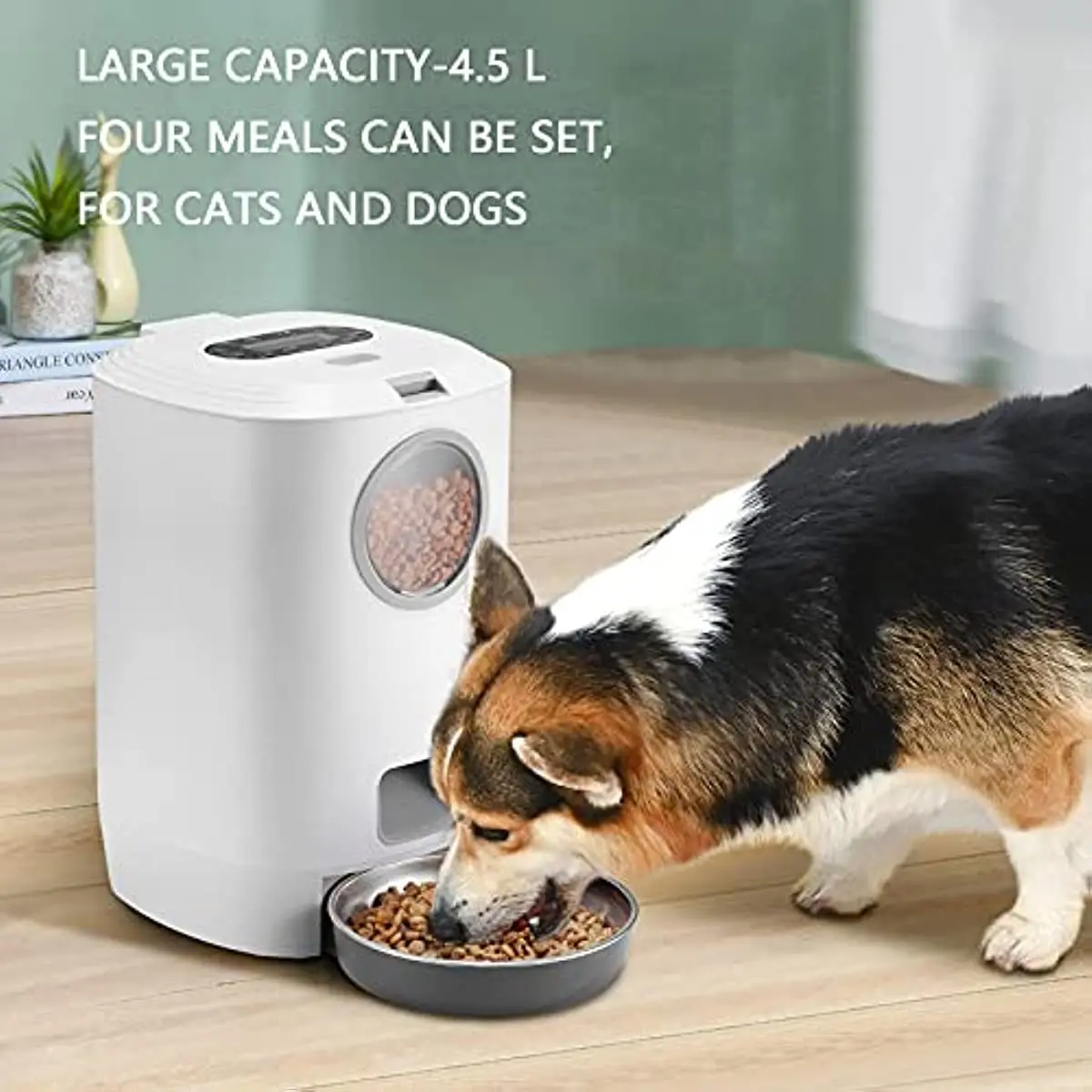 4.5L Smart Pet Feeder With Vsible Windows Smart Pet Feeder for Cat and Dogs Auto 4 Meals Feeding Button Control Dog Feeder
