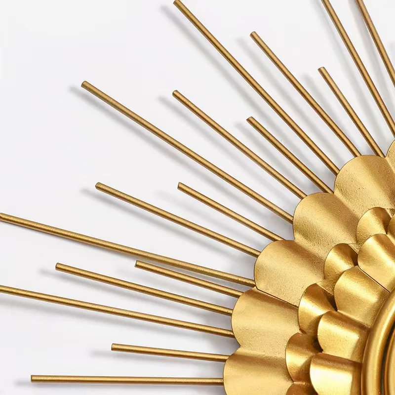 Factory Nordic Style Luxury Gold Wall Mirror Decoration 3D Sun Flower metal Wall Art Decor For home decor