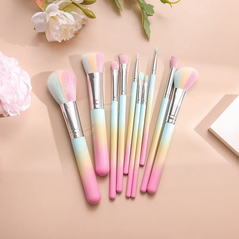 3 цвета, градиент, оптовая продажа, супермягкая Фирменная торговая марка, низкий минимальный объем заказа, профессиональный логотип на заказ, 10 шт., набор кистей для макияжа
