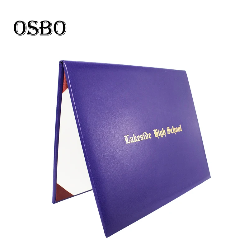 Purple Diploma Cover for A4 Certificate Insert, Smooth Leatherette, Custom Gold Stamping Logo