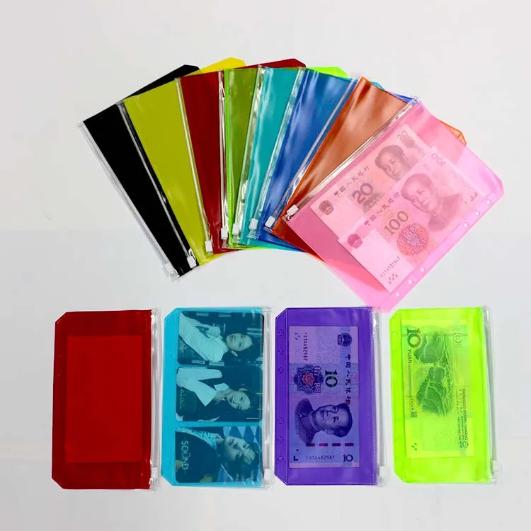 A5 A6 A7 6 Holes Zipper Bag Soft Pvc Pocket Folder Transparent Pencil Bag Notebook Cash Money Envelope for Budget Binder