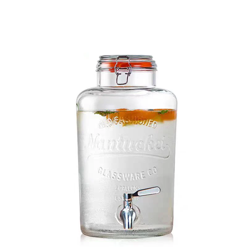 Drink Dispenser Glass Beverage Dispenser With Stand Leak Proof Stainless Steel Faucet Wide Mouth Mason Jar Style Drink Container