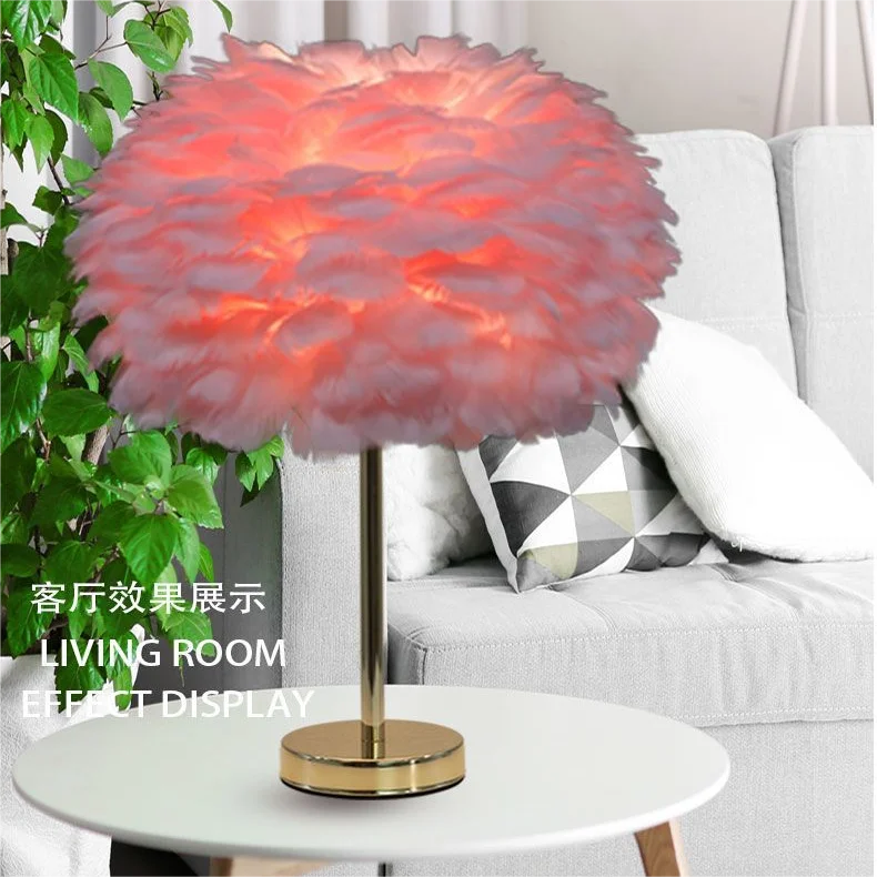 Beautiful apricot living room dining room table light feather bedroom bedside table lamp restaurant home decor modern