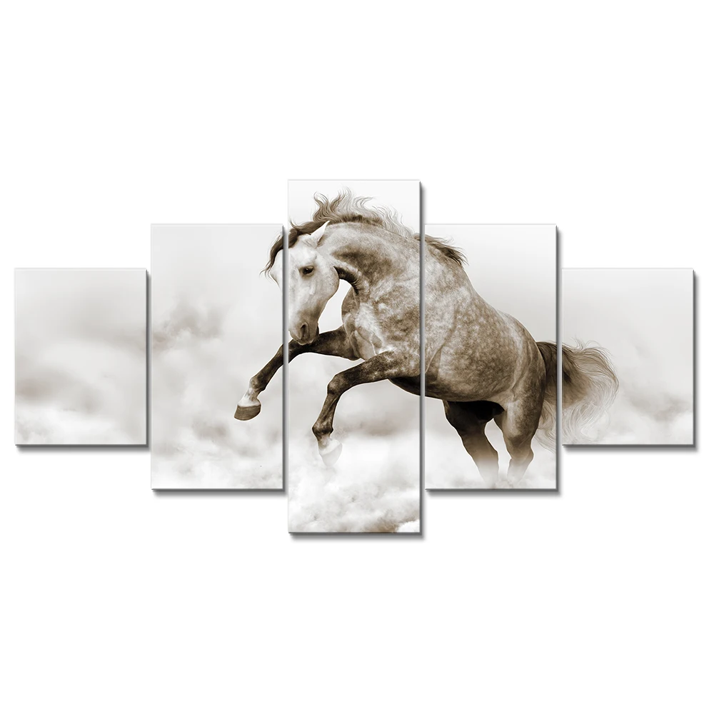 Custom 5 pcs running horses picture home decor animal paintings canvas wall art