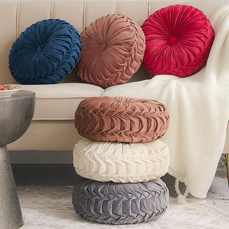 Round solid color Dutch velvet cushion sofa pumpkin pillow home decoration floor mat