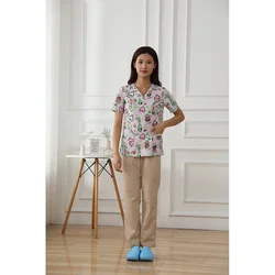 100% Cotton Women Printing Medical Scrub Suit Hospital Medical Scrubs Custom Doctor Uniforms Clinic Dentist Uniform with Logo