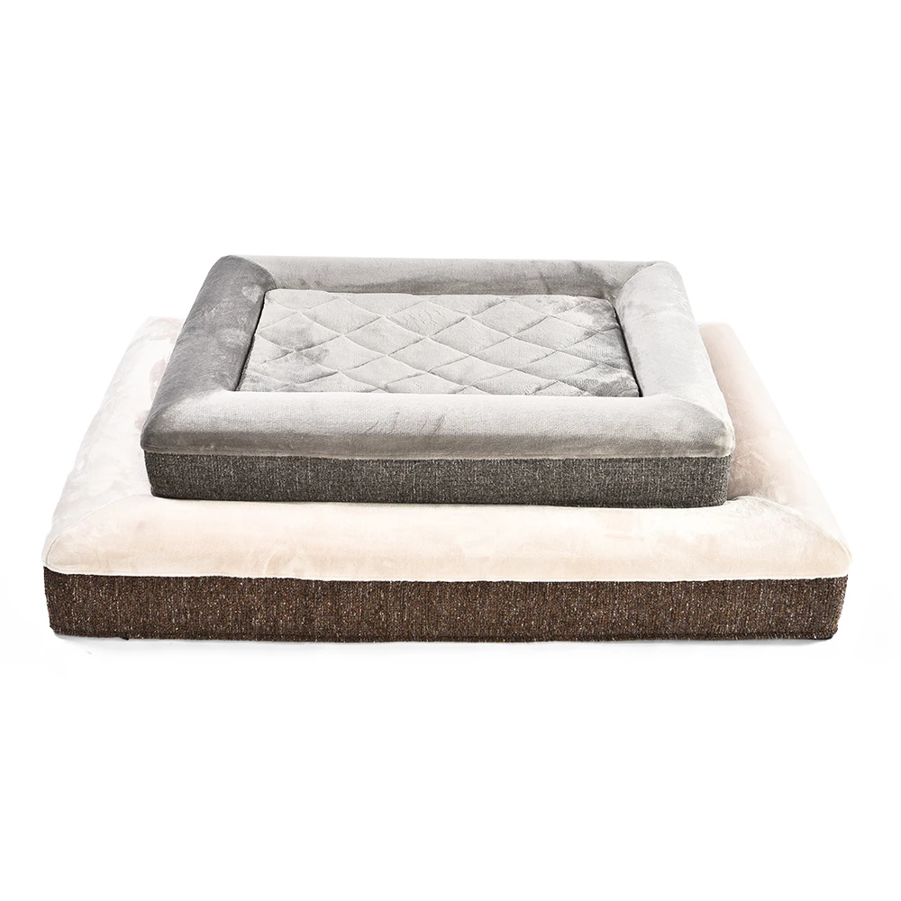 Velvet and Linen Couch Dog Bed with Removable Washable Cover Memory Foam Pet Sofa for Dogs