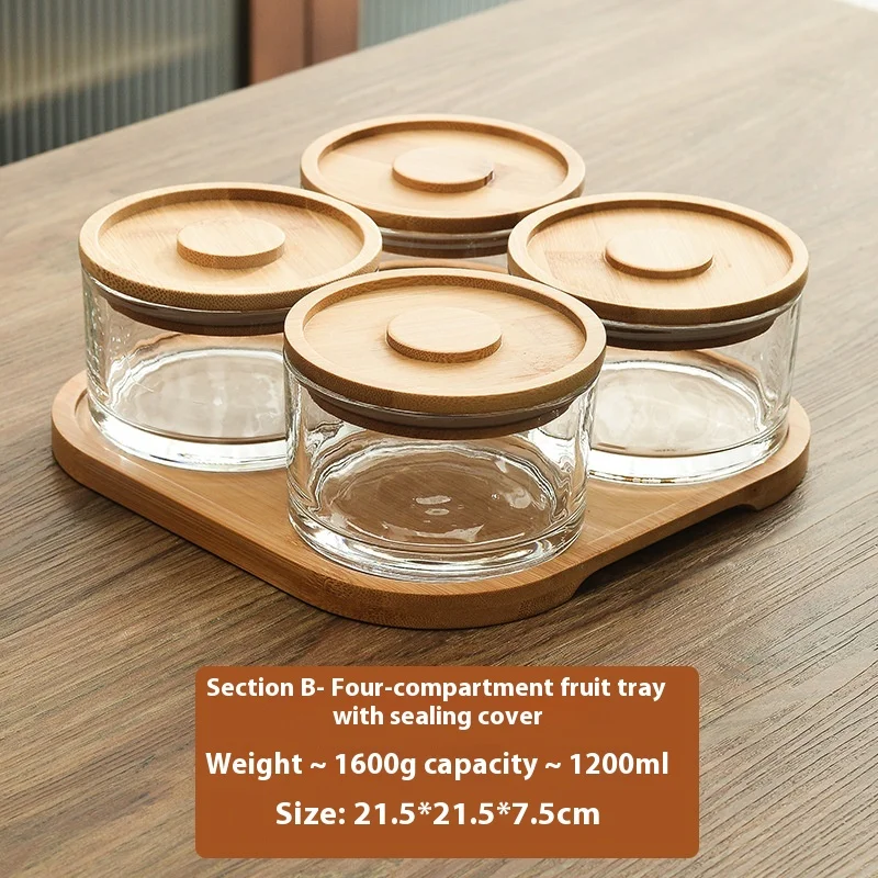 Glass bamboo dried fruit box partition with sealed lid moisture-proof dry fruit tray New wooden candy box