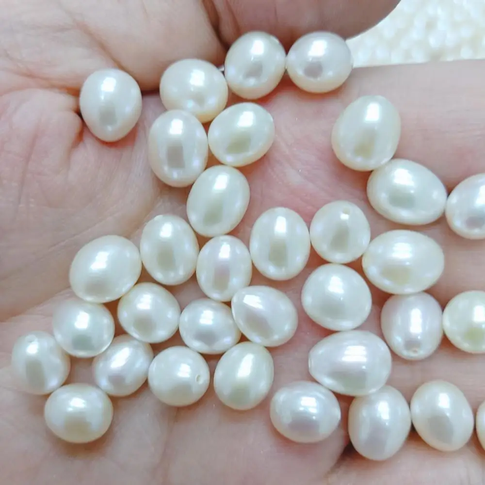 Wholesale 8mm AAA White Fresh Water Baroque Pearl Beads Half Hole Natural Rice Pearl