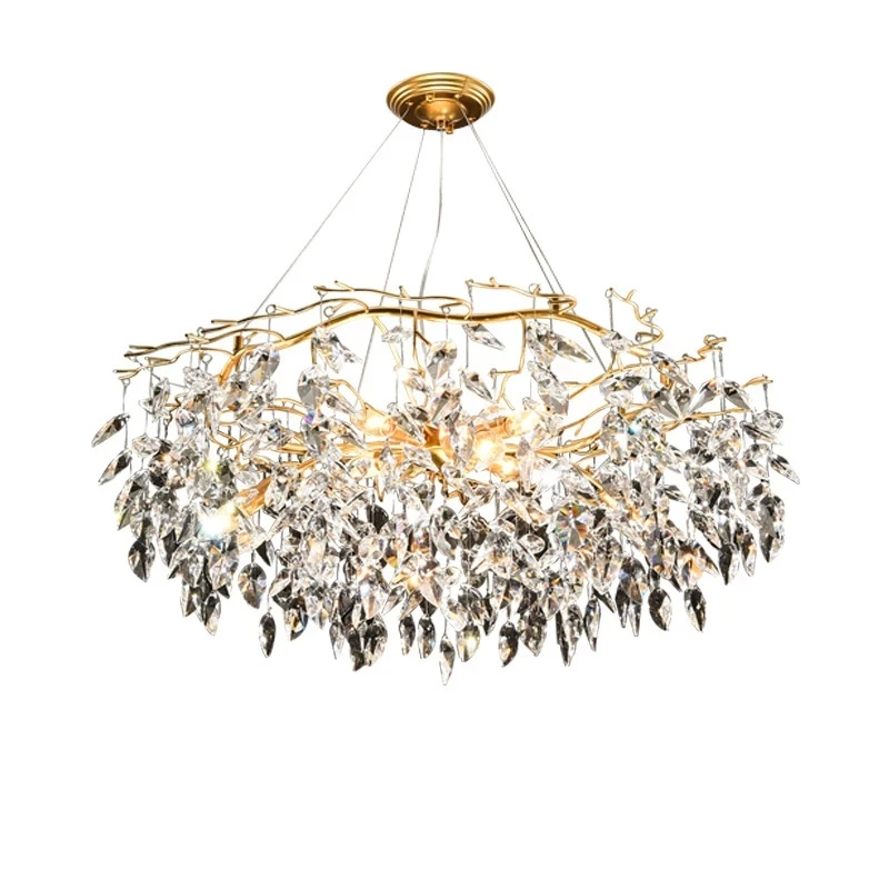 Nordic Luxury Gold Crystal LED Ceiling Chandelier Lamp Lustre LED Pendant Lamp for Living Room Hotel Hall Art Decor Lighting