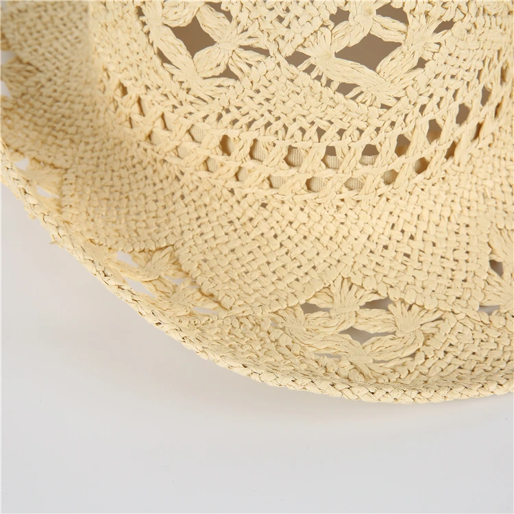 Vintage Sunshade Cowboy Jazz Straw Hats Hollow Out Summer Cowboy Jazz Straw Hats