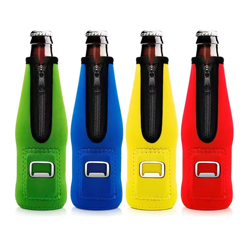 Custom 12oz Beer Bottle Coolers Holders With Zipper Opener Insulated Beer Cooler Neoprene Bottle Sleeves