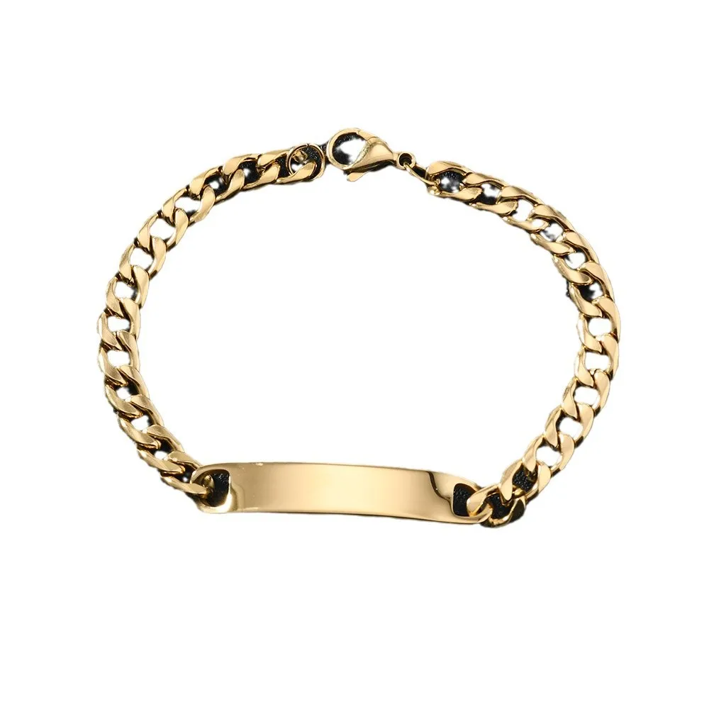 Duoying Gold Silver Customized Laser Engraved Bracelet  Stainless Steel Cuban Chain Curved Bracelet