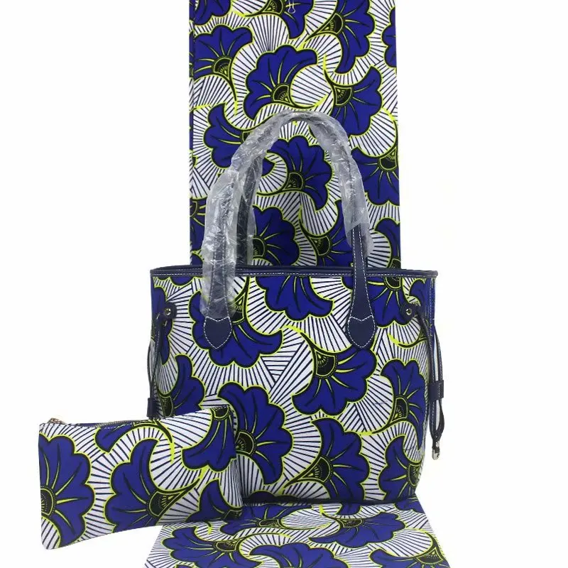 redy to ship new design african 6 yards ankara wax prints fabric matching bag set free shipping