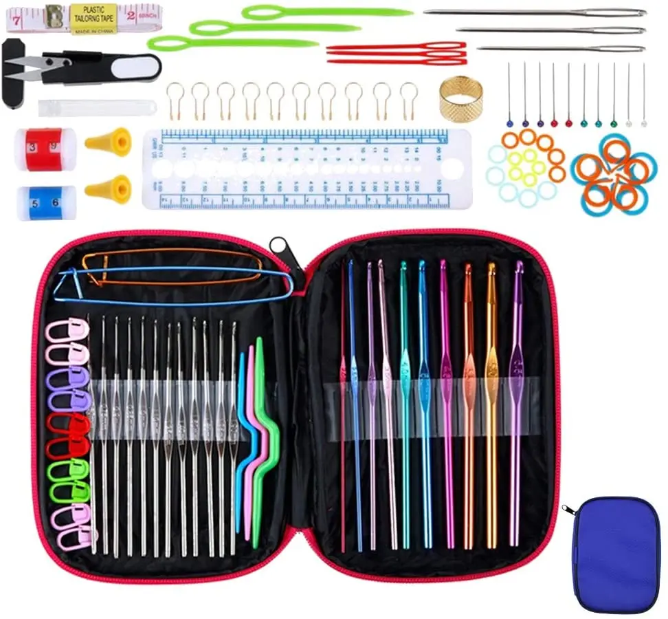 Knitting Crochet Accessories with Storage Case, Practical Crochet Hooks Set Ergonomic Aluminum Alloy Knitting Crochet Needles
