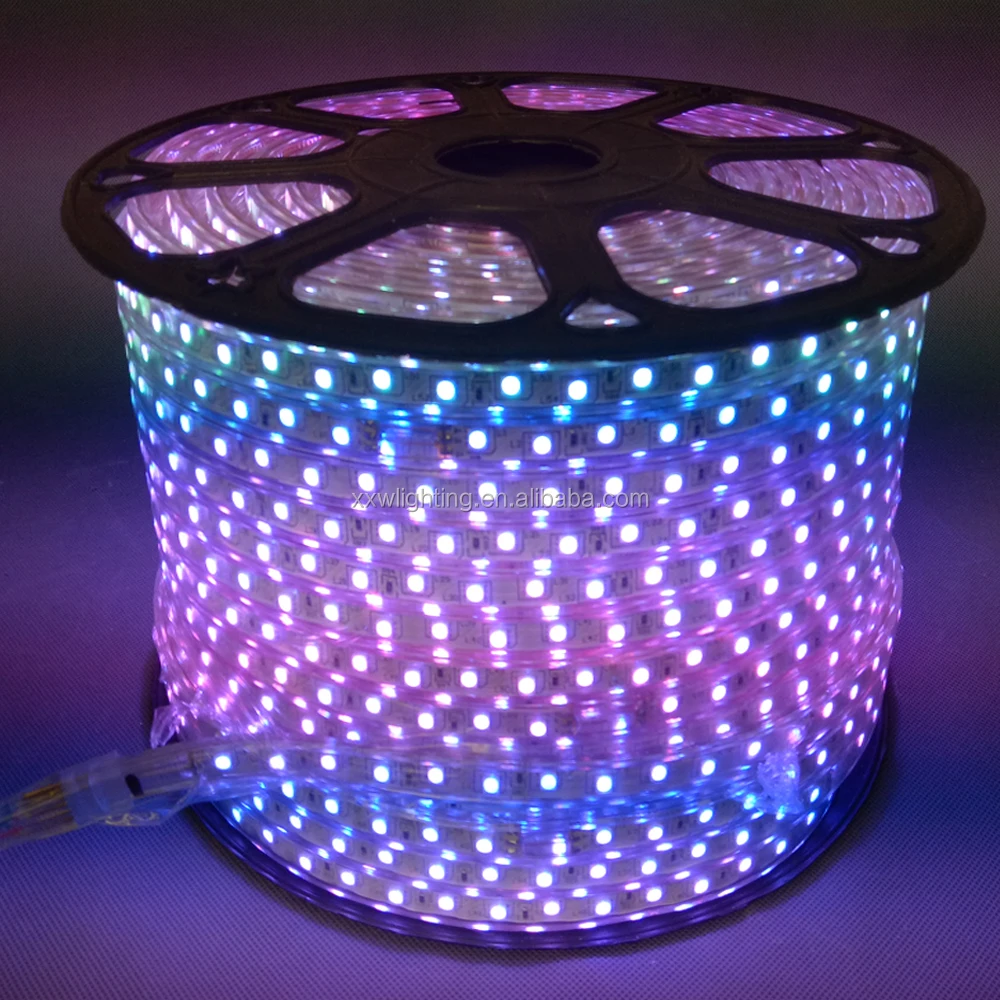 Hot sale 5050 RGB 220V 100m/roll chasing running flashing color change led strip light