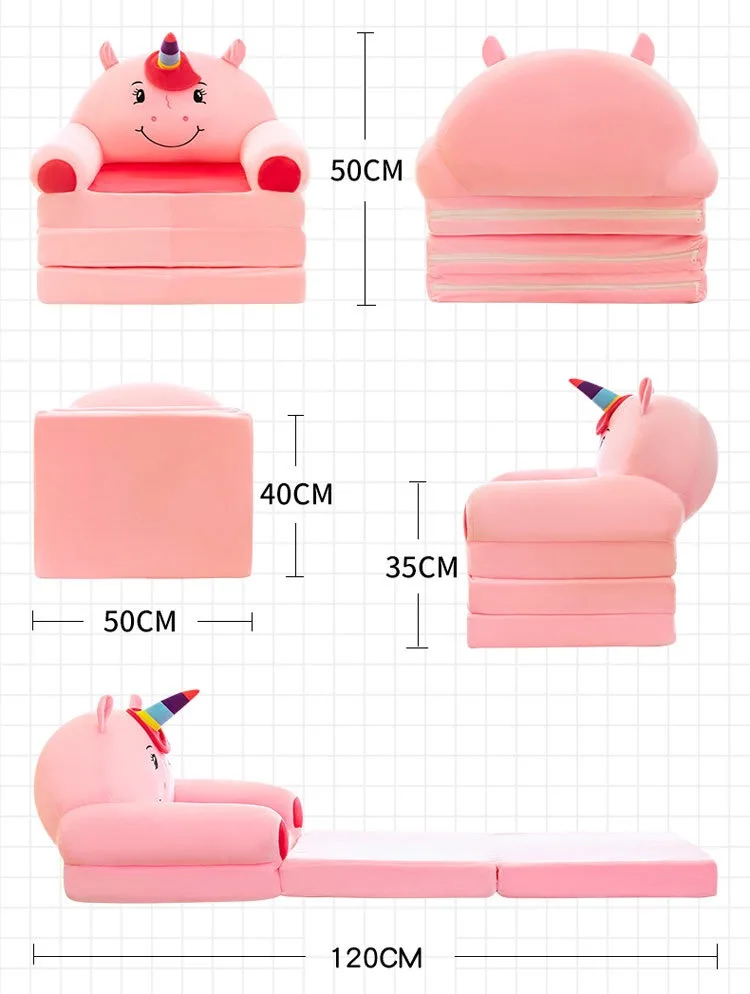 Toddler Kids 120cm Triple Foldable Cartoon Sofa Children Soft Plush Cute Cotton Protect Seat Baby Playing Chair Lounger