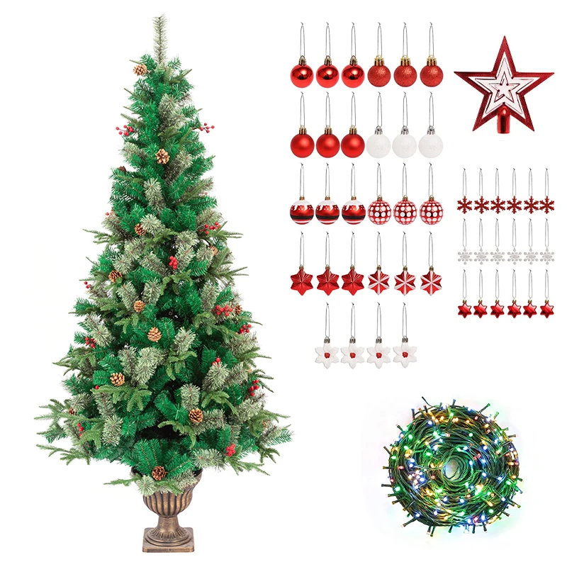 Pre-lit Artificial Full Down Sweeping Green Douglas Fir White Lights Including Stand Christmas Tree