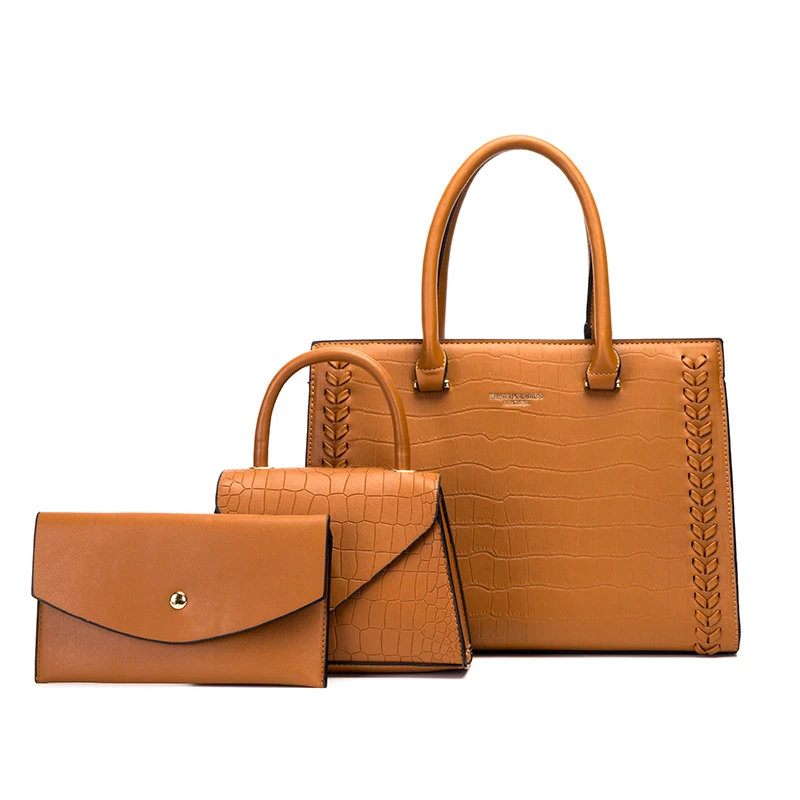 Latest Design Hot selling Crocodile Pattern 3 in 1 PU Leather Women Handbag Set With Clutch Bag